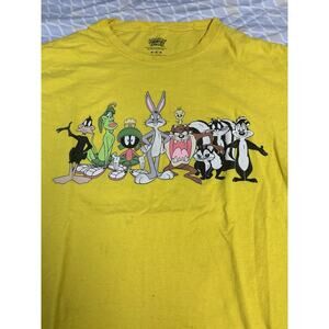 LOONEY TUNES Y2K Front Back Tshirt Cartoon Mens M Yellow Character Unique Grunge